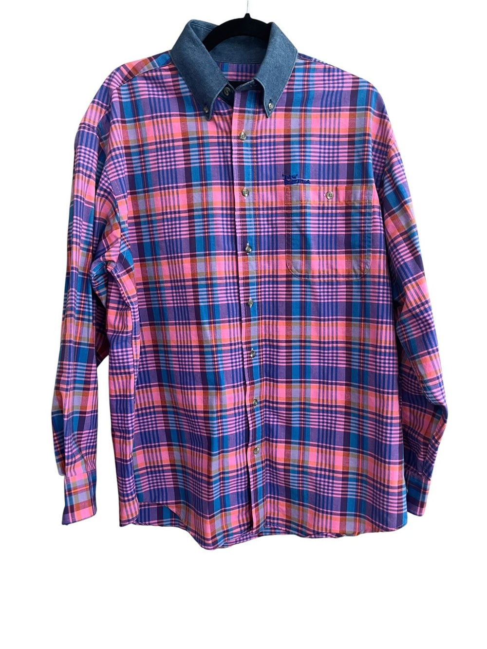 Vintage Mo Betta Men’s Plaid Western Button Up Shirt Medium Chambray Collar
